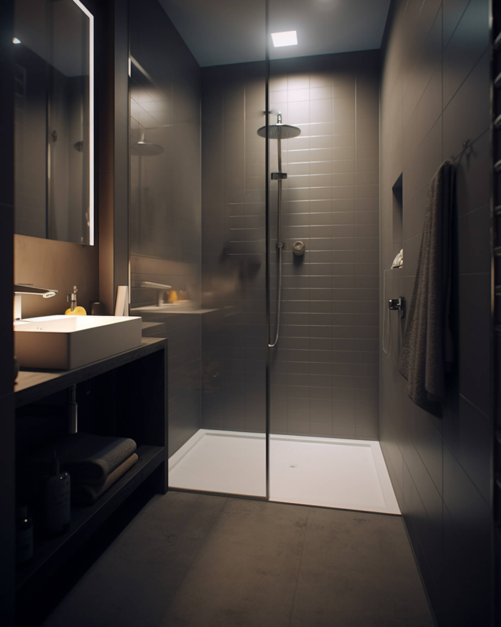 Barriere-armes Bad mit bodenebener Dusche, funktional und ästhetisch Barriere-armes Bad mit bodenebener Dusche, funktional und ästhetisch